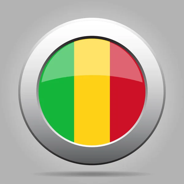 Mali zászlaja. Fényes fém szürke kerek gomb. — Stock Vector