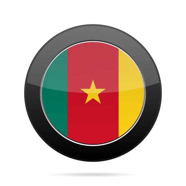Kamerun zászlaja. Fényes fekete kerek gomb. — Stock Vector