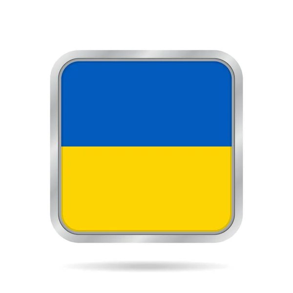 Flag of Ukraine, shiny metallic gray square button — Stock Vector