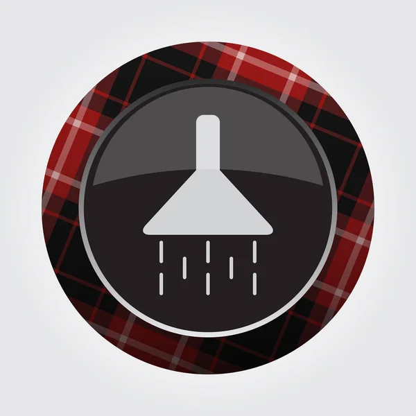 Botón con rojo, tartán negro - icono de la ducha — Vector de stock