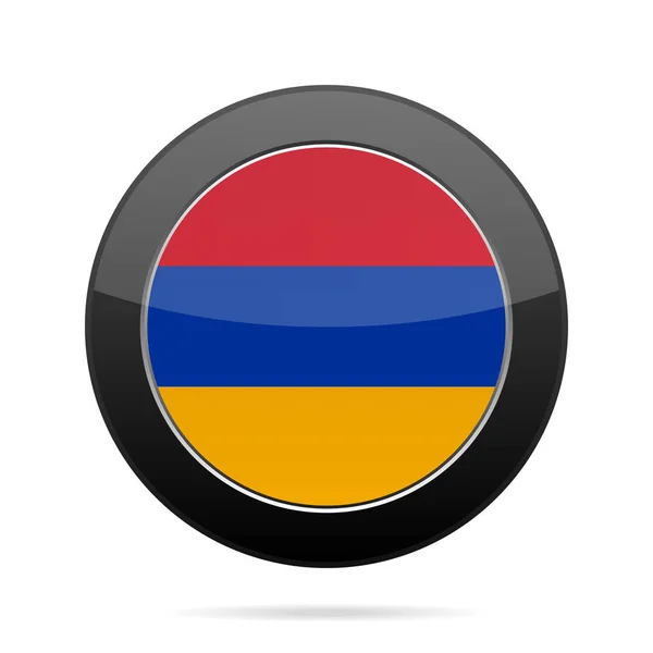 アルメニアの旗。光沢のある黒い丸いボタン. — ストックベクタ