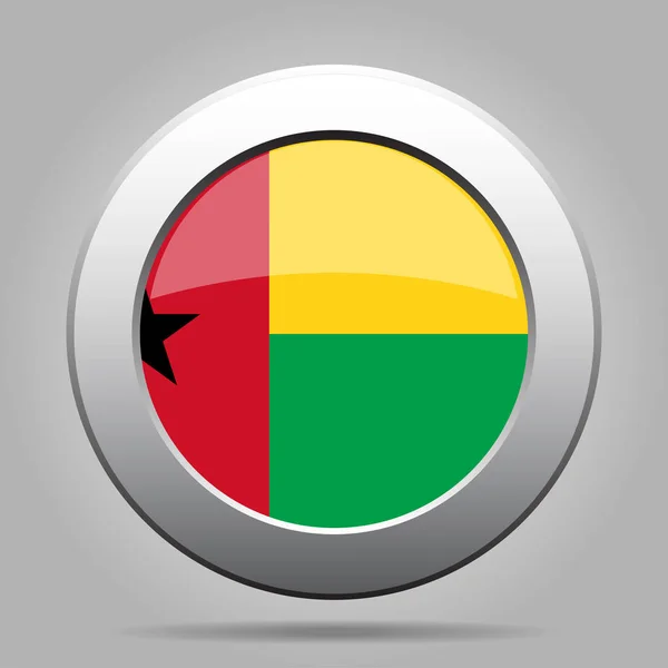 几内亚比绍的旗帜。金属灰色圆形按钮. — 图库矢量图片