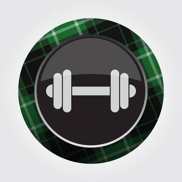 Button with green, black tartan - dumbbell icon — Stock Vector