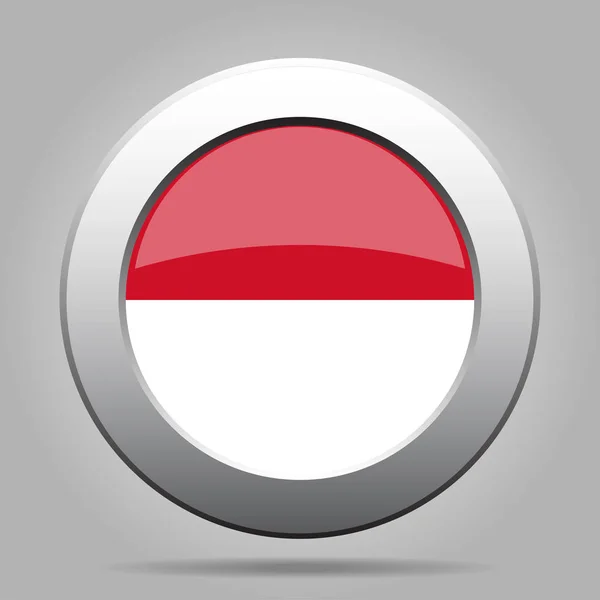 Bandera de Indonesia. Botón redondo gris metálico . — Vector de stock