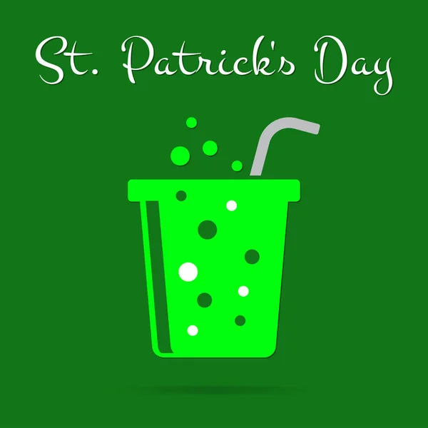 St. Patricks Cartão de dia, bebida carbonatada verde, texto —  Vetores de Stock