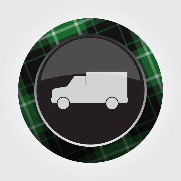 Кнопка с зеленым, черным тартаном - значок фургона — стоковый вектор