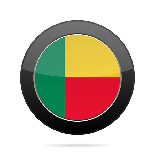 Benin zászlaja. Fényes fekete kerek gomb. — Stock Vector