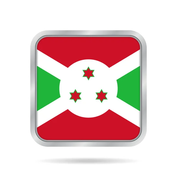 Bandera de Burundi, botón cuadrado gris metálico brillante — Vector de stock