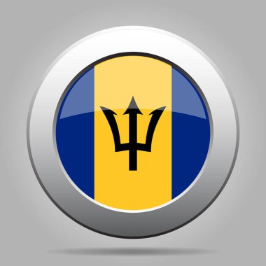 Barbados bayrağı. Parlak metal gri yuvarlak düğmesi.