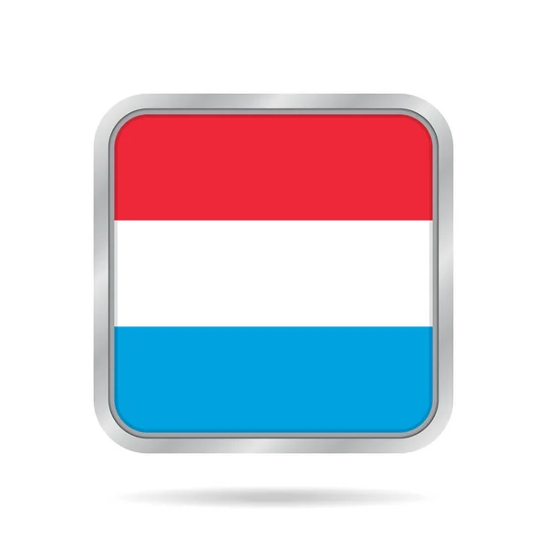 Lüksemburg bayrağı. Metalik gri kare düğme. — Stok Vektör