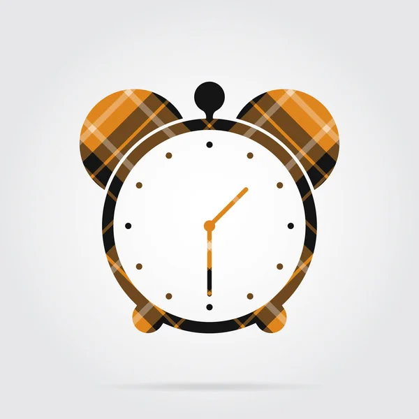 Orange, black tartan isolated icon - alarm clock — Stock Vector