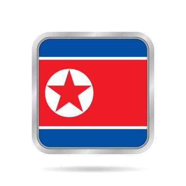 Kuzey Kore bayrağı. Metalik gri kare düğme.
