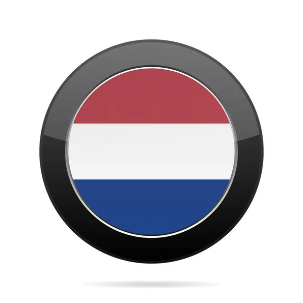 Flaga Holandii. Błyszczący czarny okrągły przycisk. — Wektor stockowy