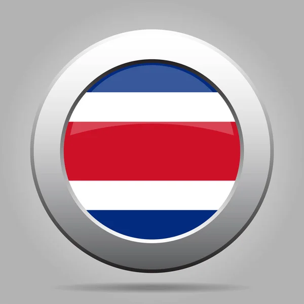 코스타리카의 국기입니다. 빛나는 금속 회색 라운드 버튼. — 스톡 벡터