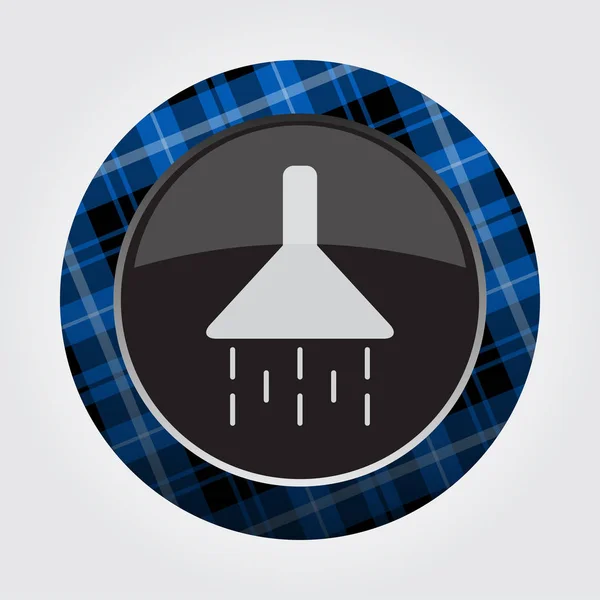 Botón con azul, tartán negro - icono de la ducha — Vector de stock