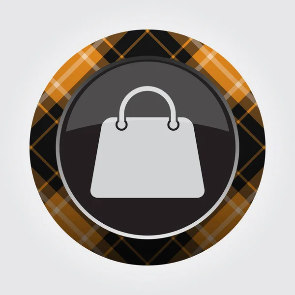 Botón con naranja, tartán negro - icono del bolso — Vector de stock