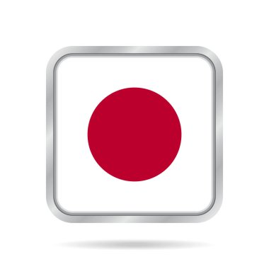 Japonya bayrağı. Parlak metalik gri kare düğme.