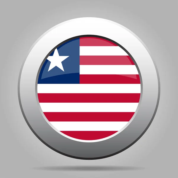 Flag of Liberia. Shiny metal gray round button. — Stock Vector