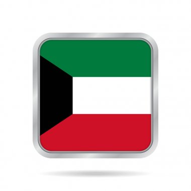 Kuveyt bayrağı. Parlak metalik gri kare düğme.
