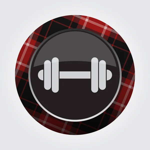 Button with red, black tartan - dumbbell icon — Stock Vector