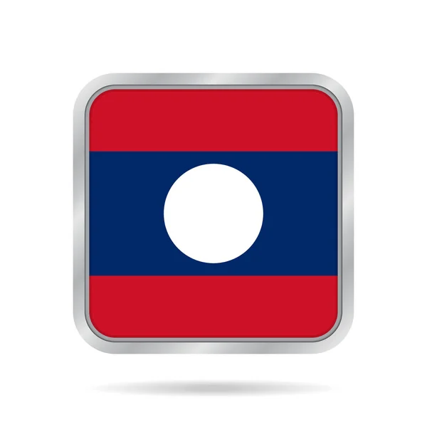 Bandera de Laos. Brillante botón cuadrado gris metálico . — Vector de stock