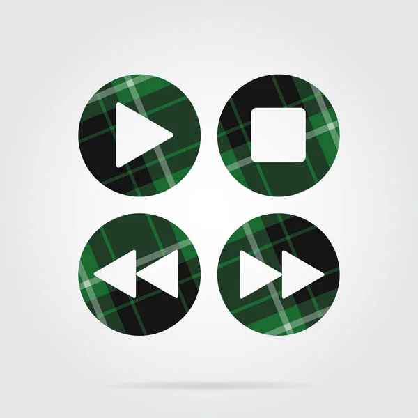 Grünes, schwarzes Schottensymbol - Musik-Steuerungstasten — Stockvektor