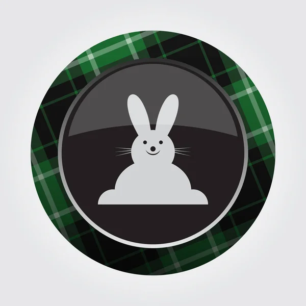 Botão verde, tartan preto - ícone de coelho sorridente —  Vetores de Stock