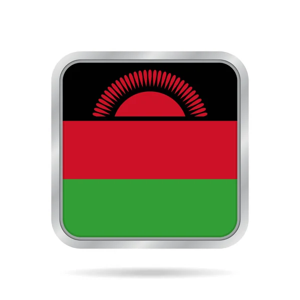 Bandeira do Malawi. Brilhante botão quadrado cinza metálico . — Vetor de Stock