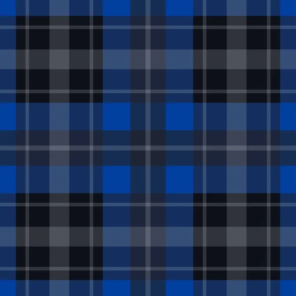 Seamless modrá, černá tartan - bílé pruhy — Stockový vektor