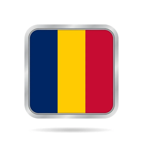 Bandera de Chad. Brillante botón cuadrado gris metálico . — Vector de stock