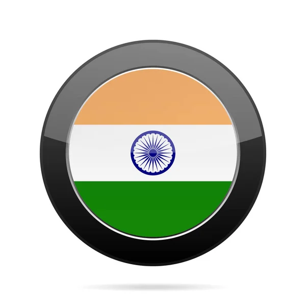 インドの旗。光沢のある黒い丸いボタン. — ストックベクタ