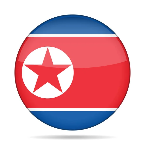 Flagga av Nordkorea. Glänsande runda knappen. — Stock vektor