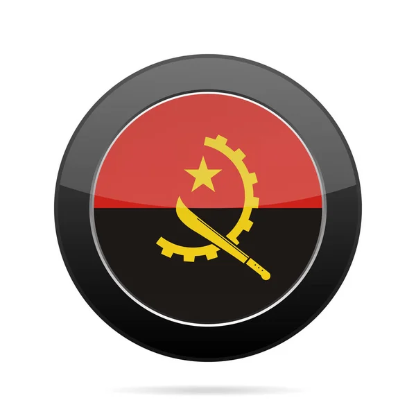 Flag of Angola. Shiny black round button. — Stock Vector