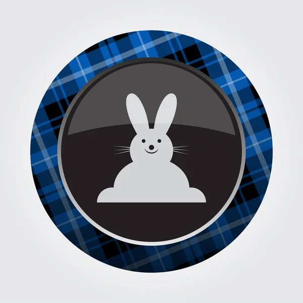 Modrá, černá tartan tlačítko - usmívající se králík ikonu — Stockový vektor