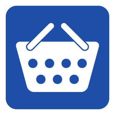 Mavi, beyaz bilgi işareti, alışveriş sepeti simgesini