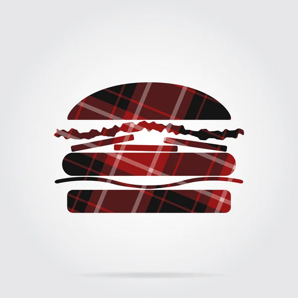 Vermelho, ícone isolado tartan preto - hambúrguer — Vetor de Stock