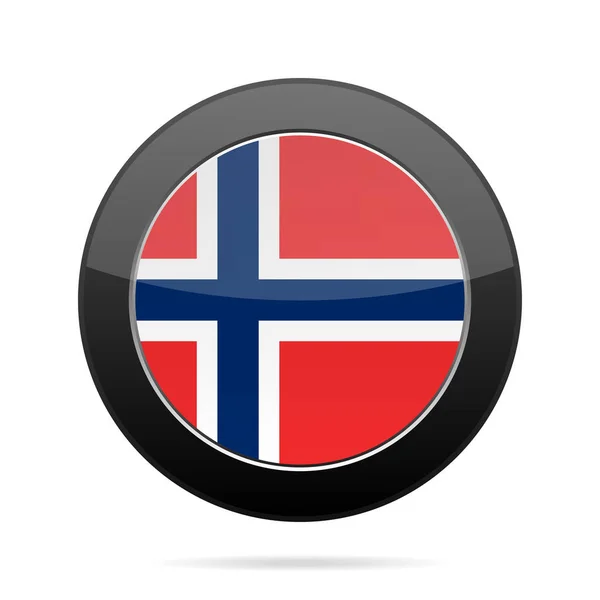 Bandera de Noruega. Brillante botón redondo negro . — Vector de stock