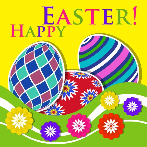 Cartão de saudação colorido de Páscoa - ovos com flores — Vetor de Stock
