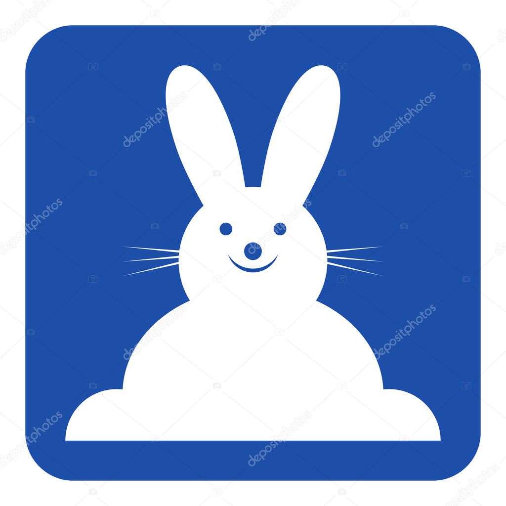 blue, white sign - smiling rabbit, front view icon