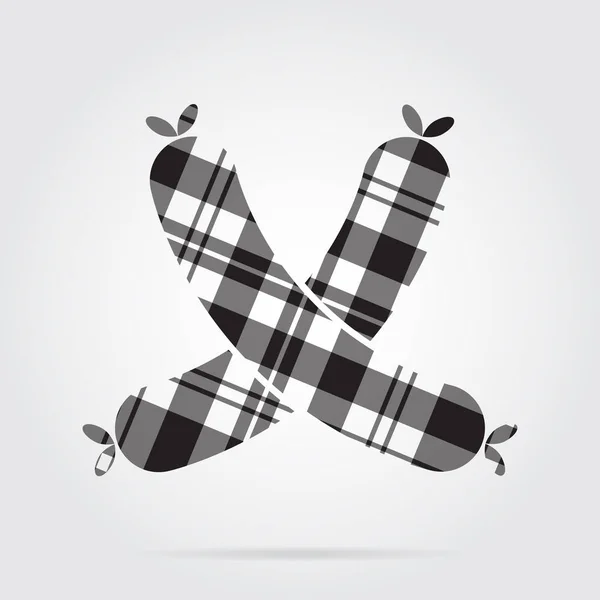 Grayscale tartan icon - two crossed sausages — Stock Vector