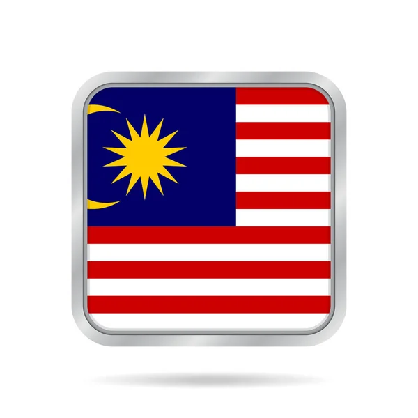 말레이시아의 국기입니다. 금속 회색 사각형 버튼. — 스톡 벡터