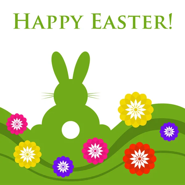 Tarjeta de felicitación de color Pascua - conejo con flores — Archivo Imágenes Vectoriales