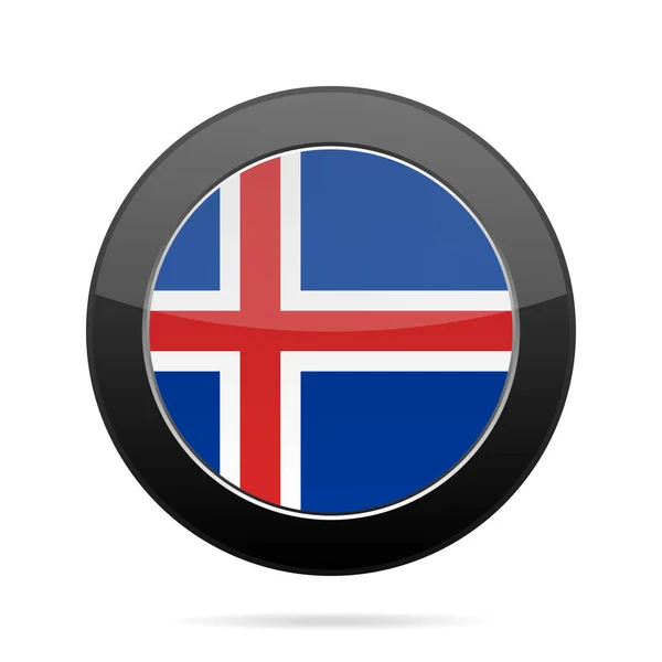 Bandera de Islandia. Brillante botón redondo negro . — Archivo Imágenes Vectoriales