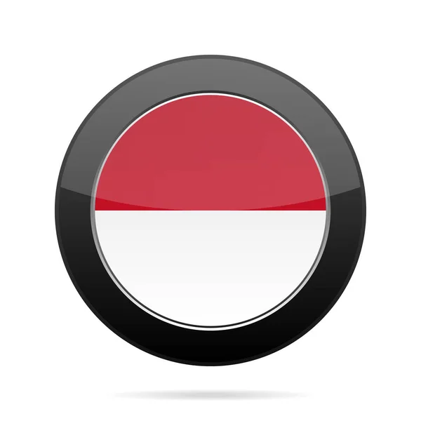 印尼的国旗。闪亮的黑色圆形按钮. — 图库矢量图片