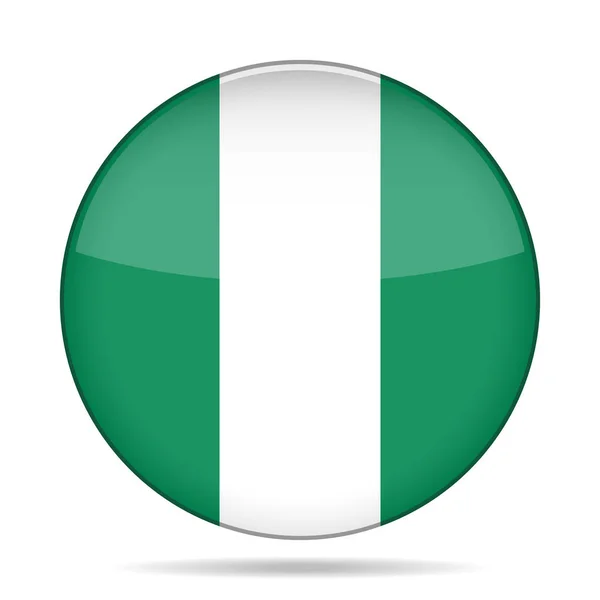 Флаг Нигерии. Блестящая круглая кнопка . — стоковый вектор