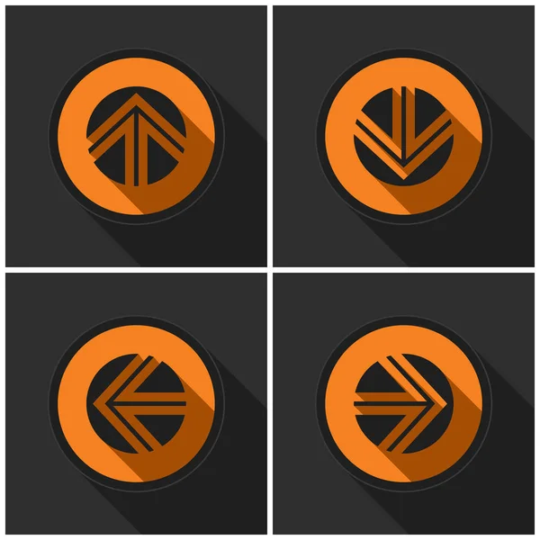 Four orange round - black arrows and shadows — Stock Vector