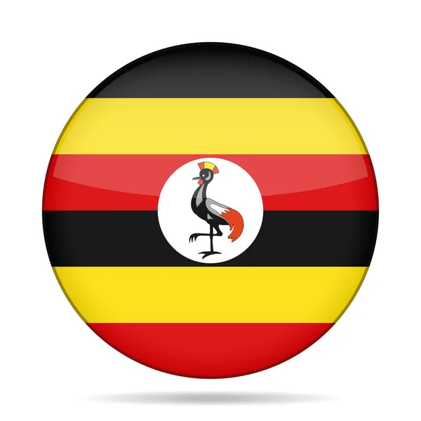 Flagge Ugandas. glänzender runder Knopf. — Stockvektor