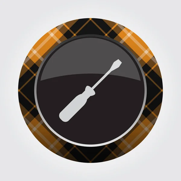 Botón, naranja, tartán negro - icono del destornillador — Vector de stock