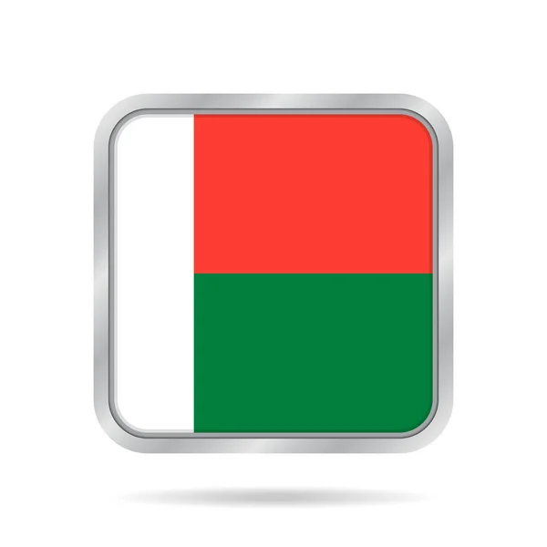 Bandera de Madagascar. Botón cuadrado gris metálico . — Vector de stock