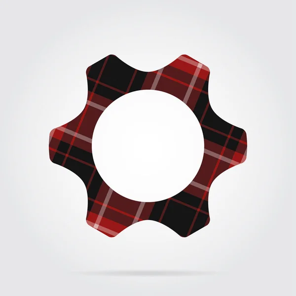 Red, black tartan isolated icon - cogwheel — Stock Vector
